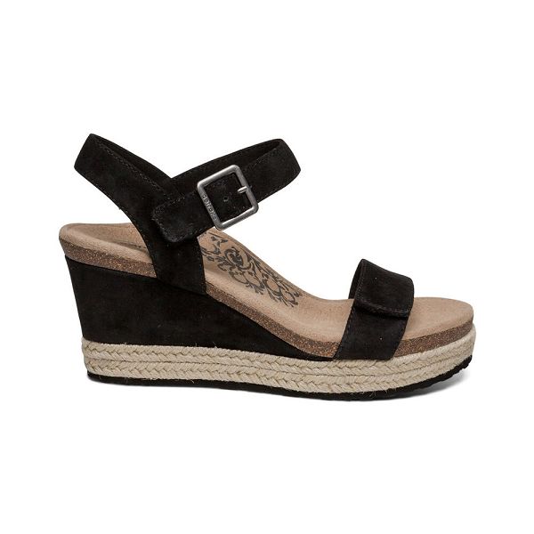 Aetrex Women's Sydney Quarter Strap Espadrille Wedge Sandals Black Sandals UK 6278-898